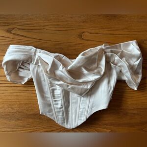 Champagne off the shoulder satin boned corset